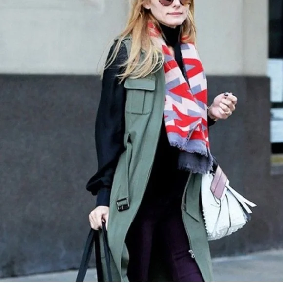 Olivia Palermo Chelsea28 Long Military Olive Green Vest Dress Medium